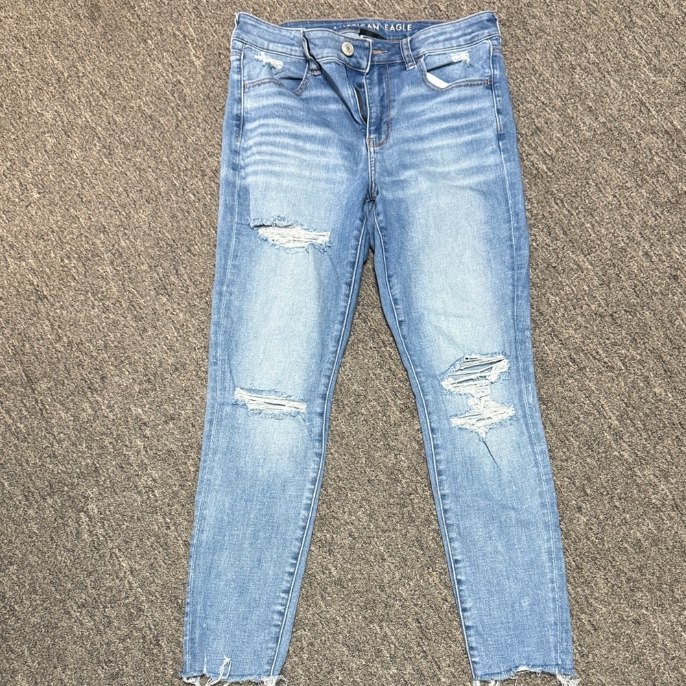 American Eagle Outfitters Women's Blue Ripped Skinny Jeans
